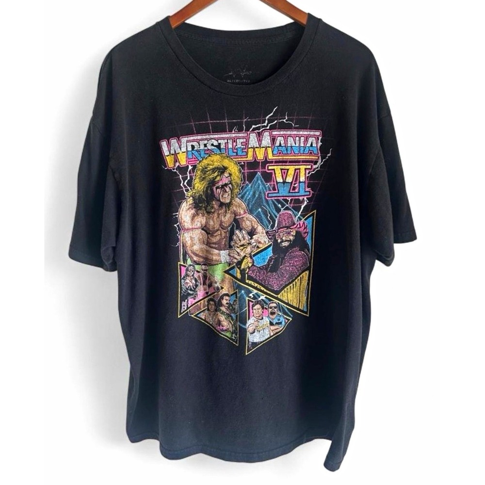 WWE WrestleMania VI Retro XL/ 2XL Ultimate Warrior Macho Man Randy Savage-(Read)